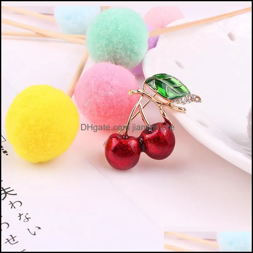 pins brooches sweet red cherry crystal stone elegant enamel brooches jewelry fashion pretty gift brooch 22 e3