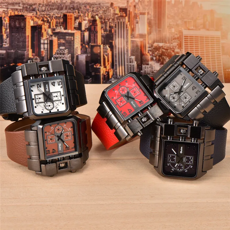 Armbanduhren Oulm 3364 Casual Armbanduhr Quadratisches Zifferblatt Breites Armband Herren Quarzuhr Luxusmarke Männliche Uhr Super Große Herrenuhren mo233e