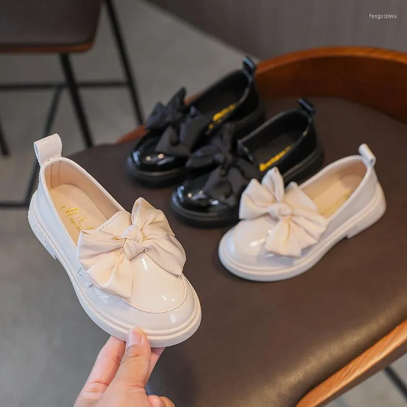 Flat Shoes Autumn Girls Leather Solid Color Cute Big Bow Kids Princess Heels Baby Girl SH123