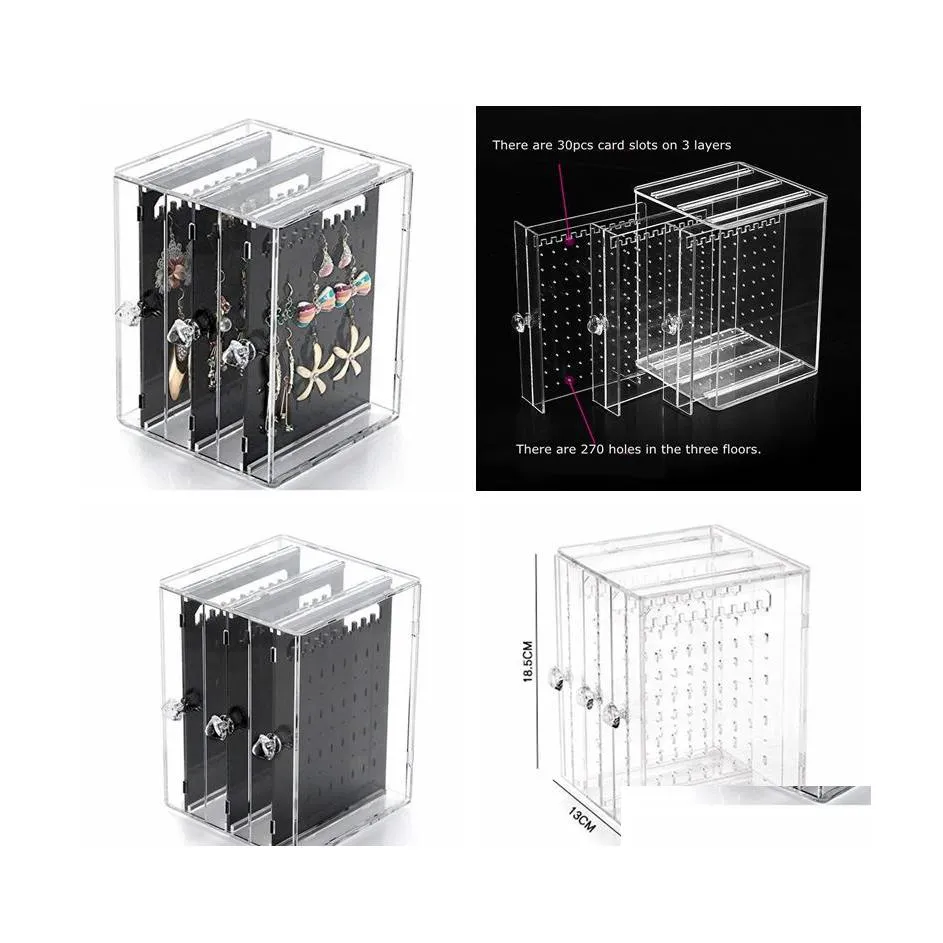 Aufbewahrungsboxen Bins Acryl Ohrring Display Stand Transparent Schmuck Organizer Ohrringe Ringe Ohrstecker Armband Fall Aufhänger mit 3 Ver OTX83