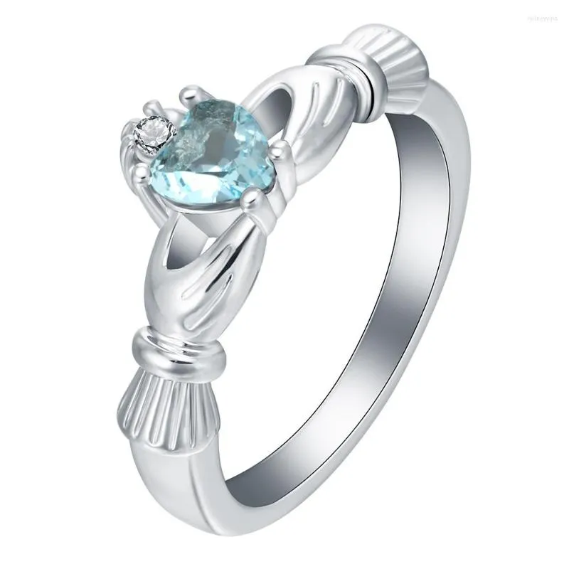 Anneaux de mariage Hainon élégant amour coeur bague mode bleu CZ bijoux couleur argent rempli fiançailles pierre de naissance