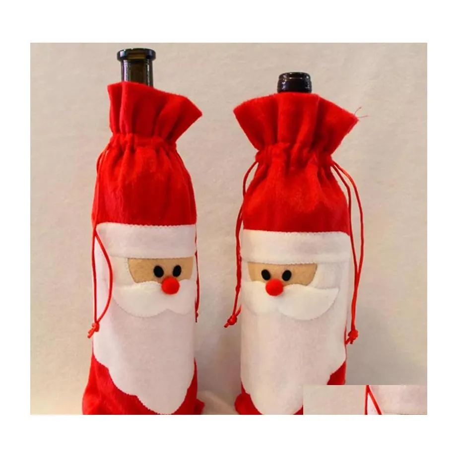 Juldekorationer Röd vinflaska ERs väska linne semester Santa Claus champagne flaskor er för hem WLL446 Drop Delivery Garden Fe Dhoty