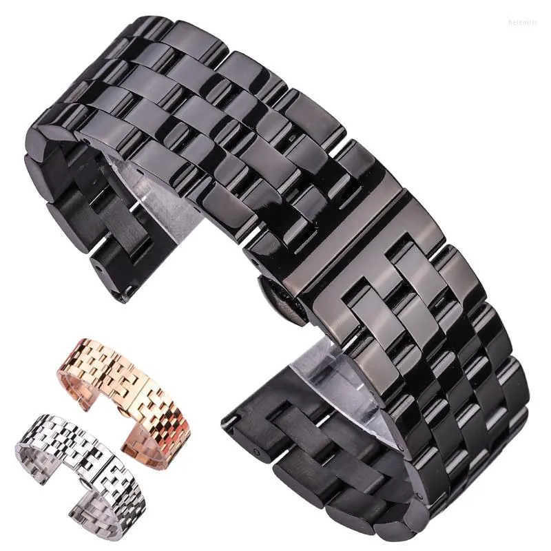 Bekijk banden Solid roestvrijstalen band Bracelet Men Dames Zilver Black Gold Watchbands 20 22 24 26mm metalen band implementatie Clasp