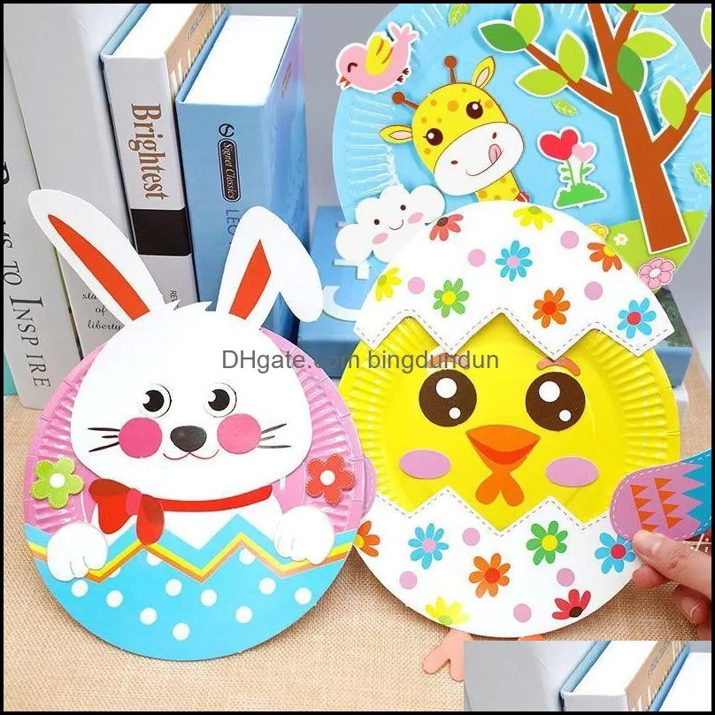 Party Favor Animal Cartoon Paper Plate Ding Diy Handmade Craft Toys Material Package Children Creative Puzzle Colorf Paa10094 Drop D Ottqv