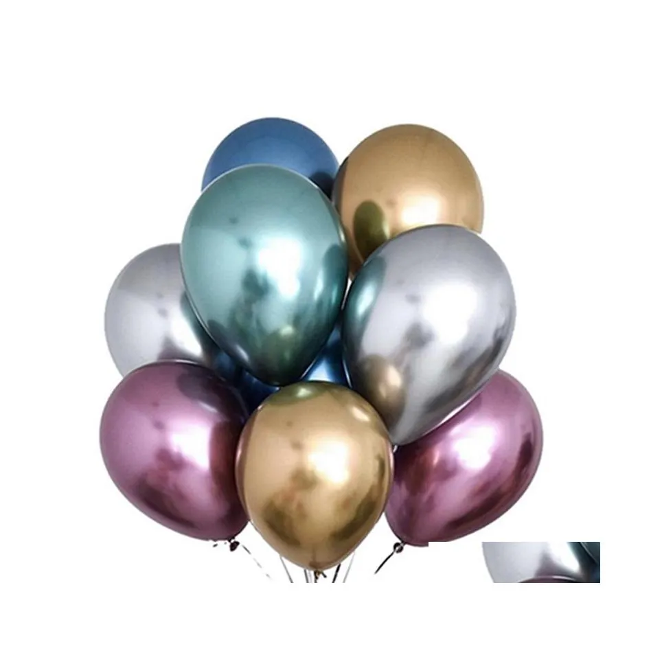 Party Decoration 12 Inch Glossy Metal Pearl Latex Balloons Thick Chrome Metallic Colors Uppblåsbara luftbollar Födelsedagsdekor Drop Del OT2XS