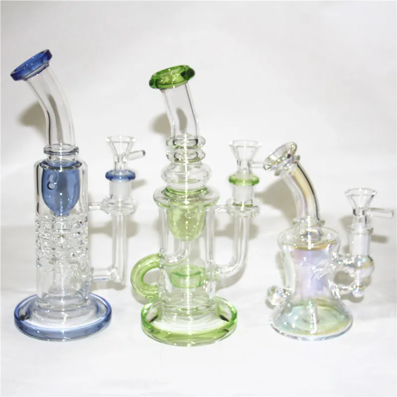 Gruba szklana woda Bongs Hookahs Mobius stereo matryca olejna szklane bongs rurki wodne recykling platformy DAB z miską 14 mm 9 ''