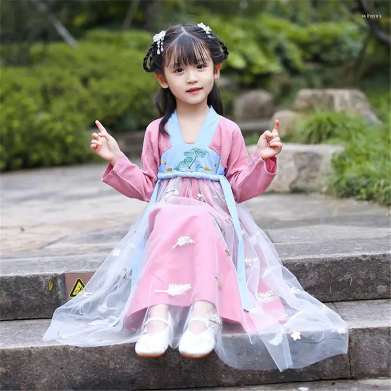 Etnische kleding Kinderkinderen Hanfu Girls Chinese stijl Tangpak Little Girl -kostuum Babyjurk Zoete en elegante gewaad Chinoise 2023