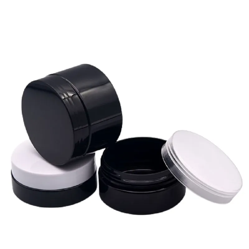 Leere schwarze nachfüllbare Kunststoffflasche für kosmetische Cremes, transparenter Schraubdeckel, 30 g, 50 g, 80 g, 100 g, 120 g, 150 g, 200 g, 250 g, tragbarer Verpackungsbehälter, Gesichtscremetiegel