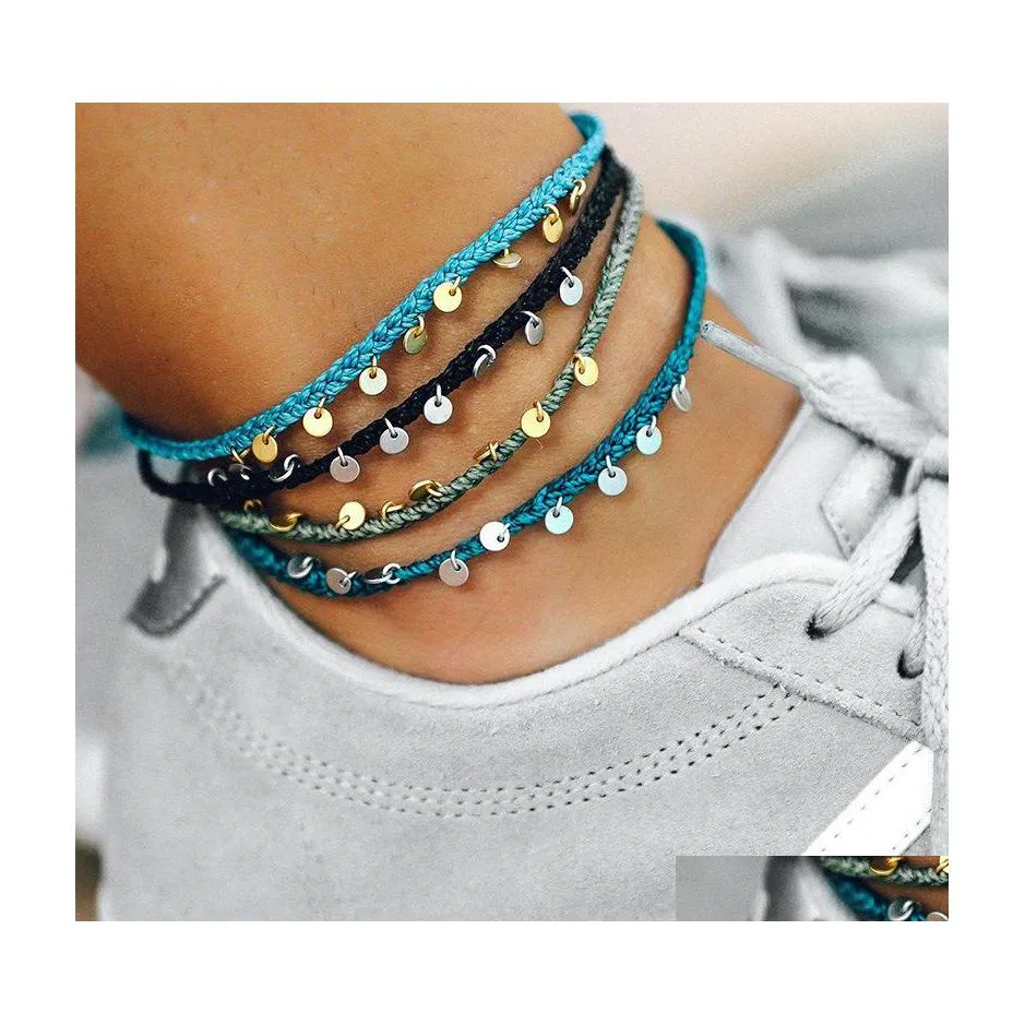 Fußkettchen Colorf Rope Braid VSCO Mädchen Kupfer baumeln Fuß Fußkettchen Armband Freundschaft für Frauen Boho Strand Schmuck 3569 Q2 Drop Lieferung Dhybh