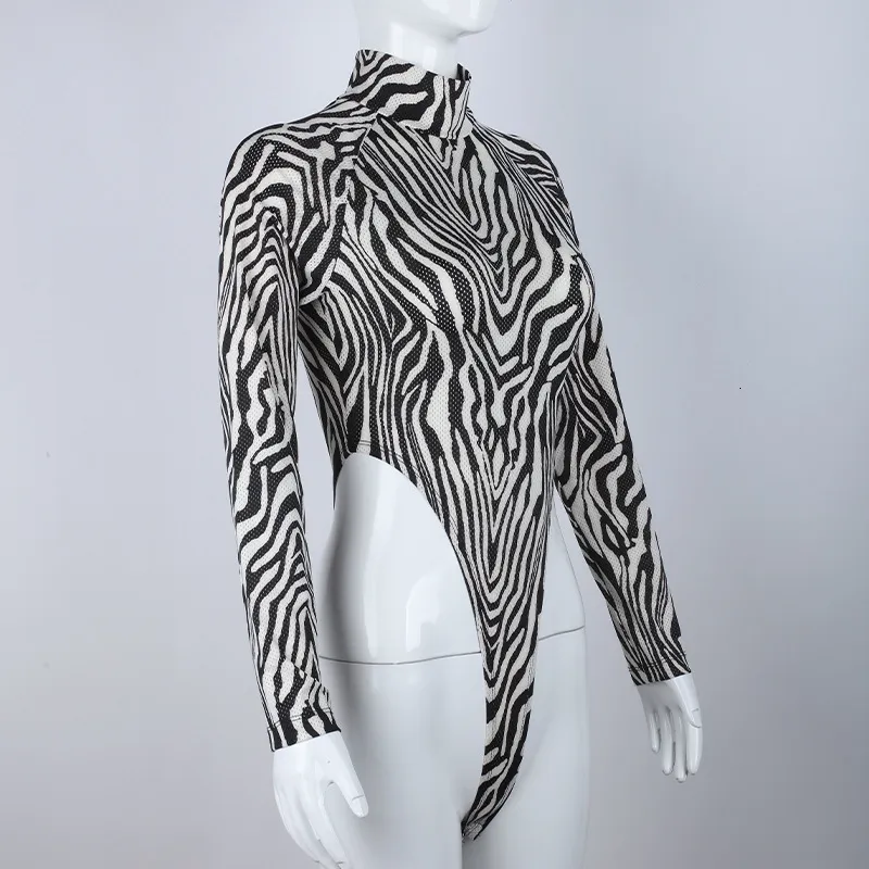 BKLD Spring Womens Zebra Print Bodysuit Jumpsuit Slim Fit Turtleneck, High Waist, Long Sleeve