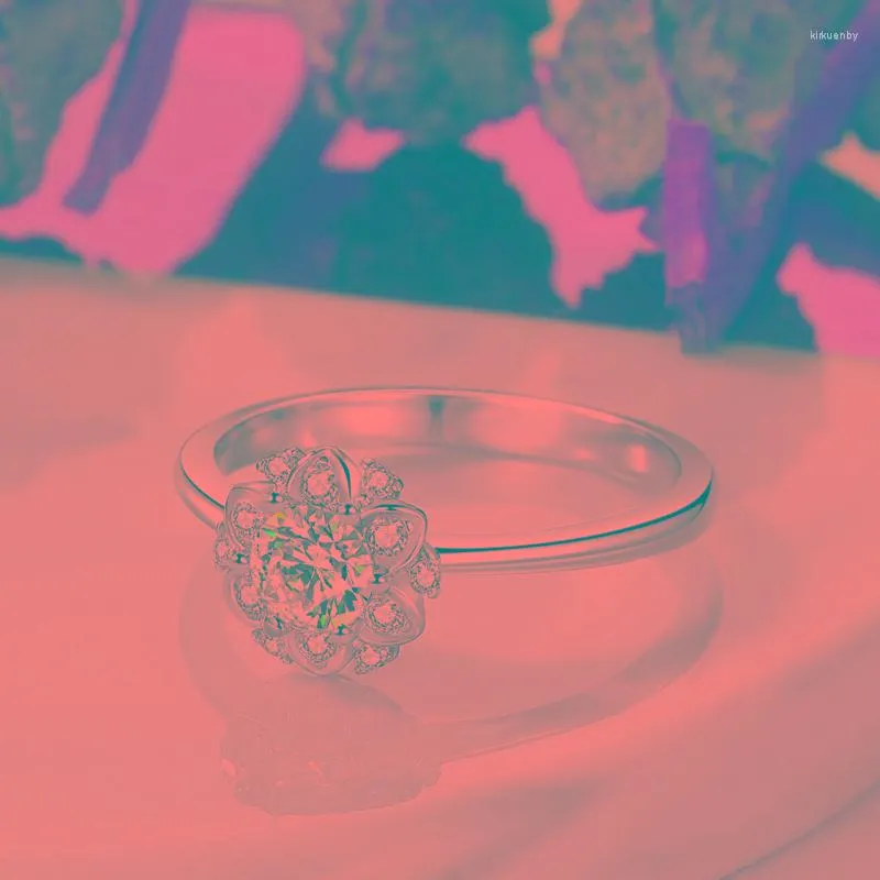 Anneaux de mariage classiques couleur argent bague de mariée femme cristal fleur blanc 0.45 cubique zircone bijoux de fiançailles