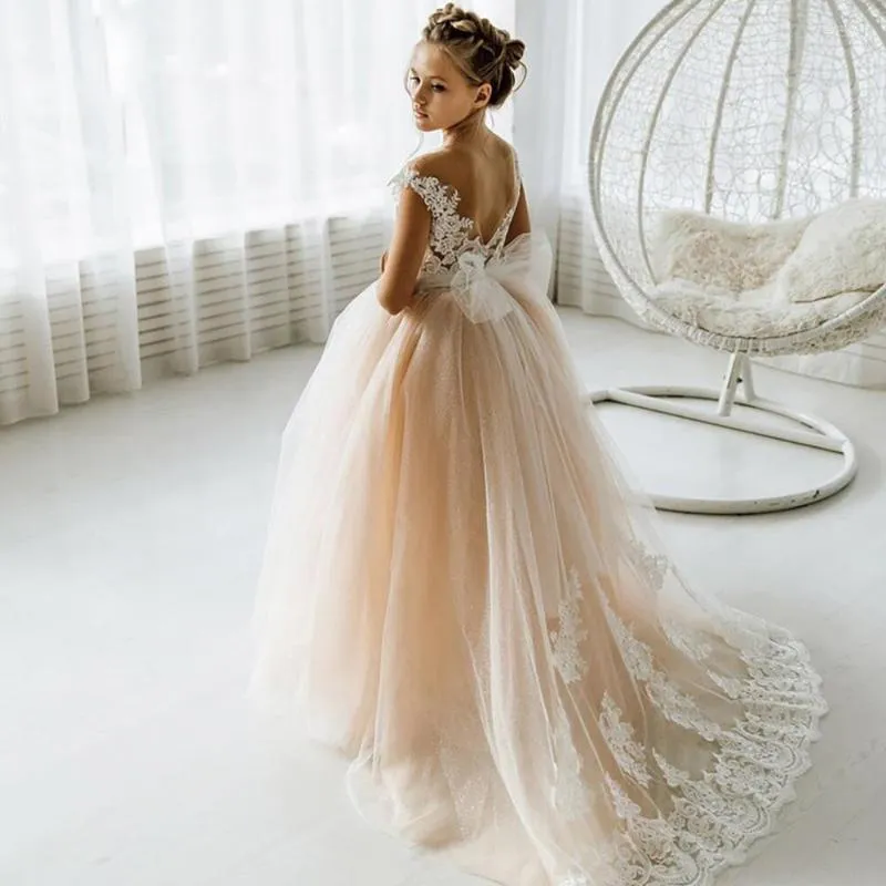 Girl Dresses Dress Wedding 2023 Lace Tulle Backless Flower Vintage Junior Bridesmaid Ball Gown First Communion 4 To 8 Years