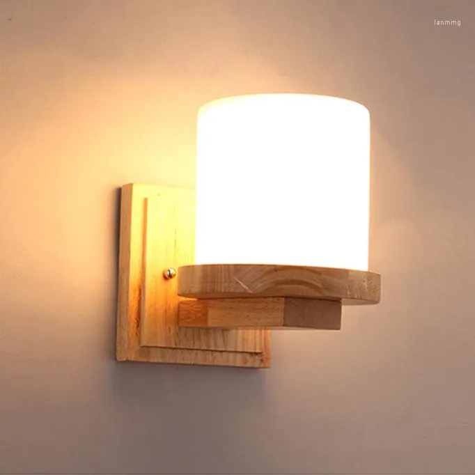 Wall Lamp Nordic Chinese Wooden Glass Candle LED Light Indoor Lighting Sconces For Bar Cafe Study Corridor Bedroom