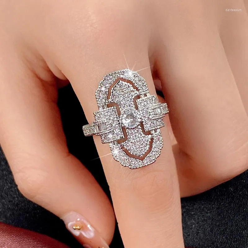 Anillos de boda Forma geométrica Simple Zirconia Cúbica Compromiso Mujer Cristal Delicado Micro pavé Joyas Ropa Cotidiana Fiesta Lindo