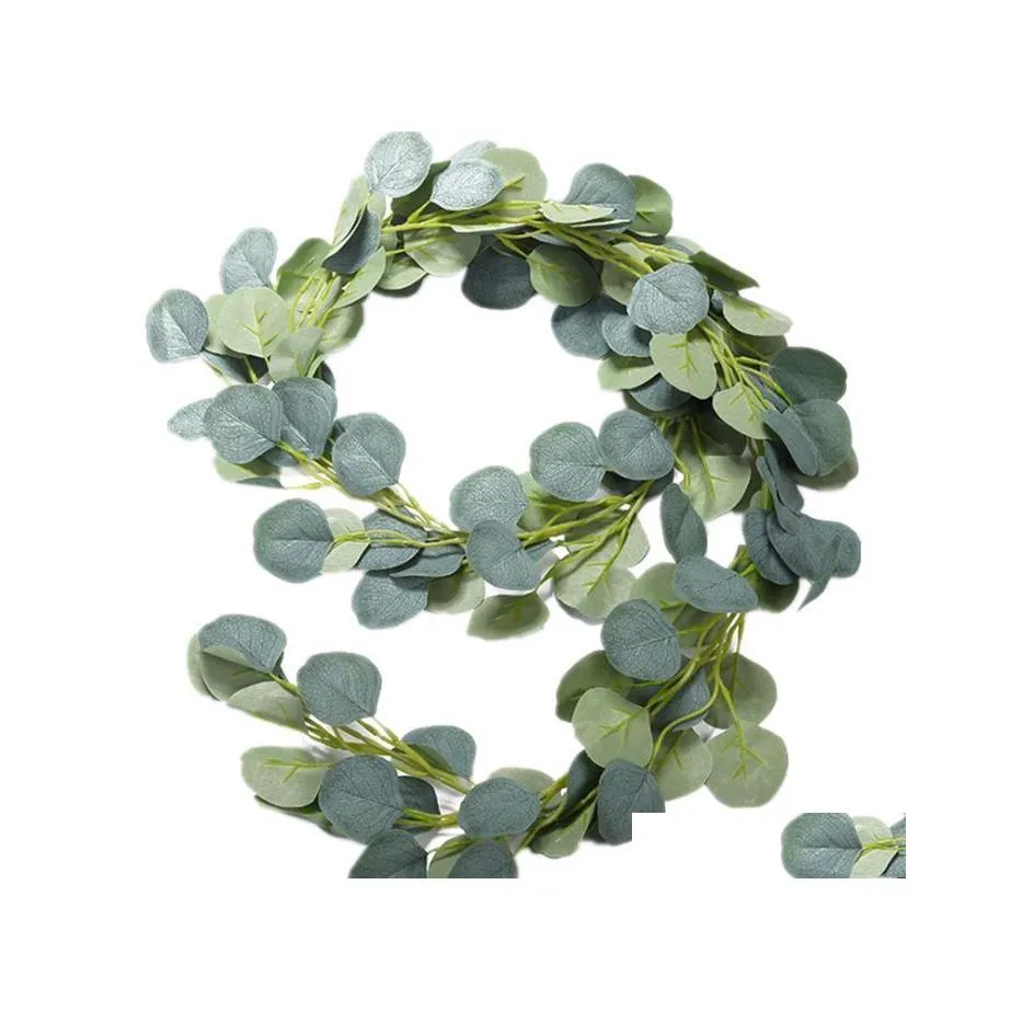 Decorative Flowers Wreaths Dense Leaf Artificial Eucalyptus Garland Faux Silk Leaves Vines Handmade Greenery Wedding Backdrop Arch Dhw9M