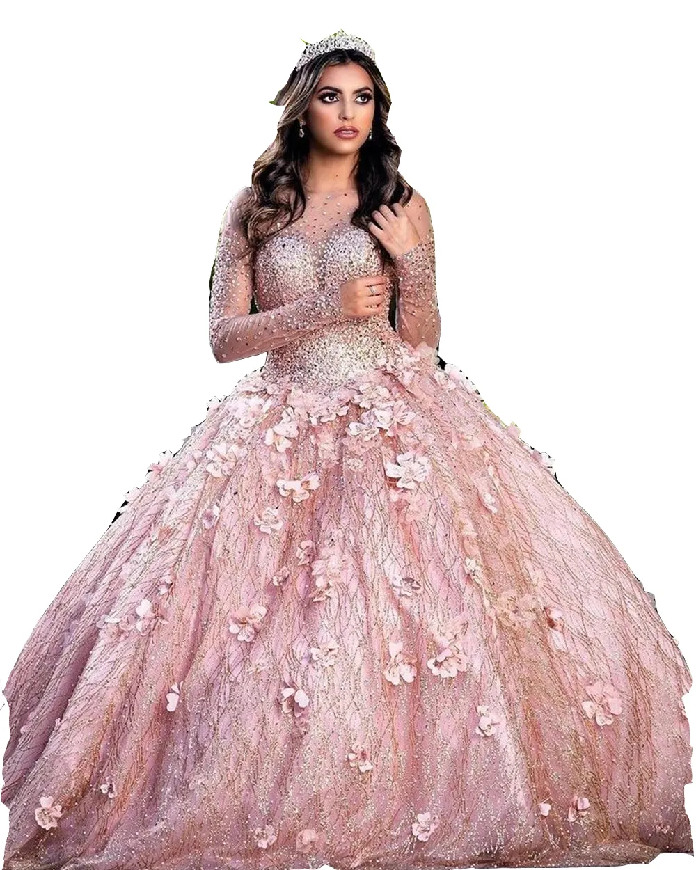 Blush Pink Sequined Ball Gown Peaches Boutique Quinceanera Dresses