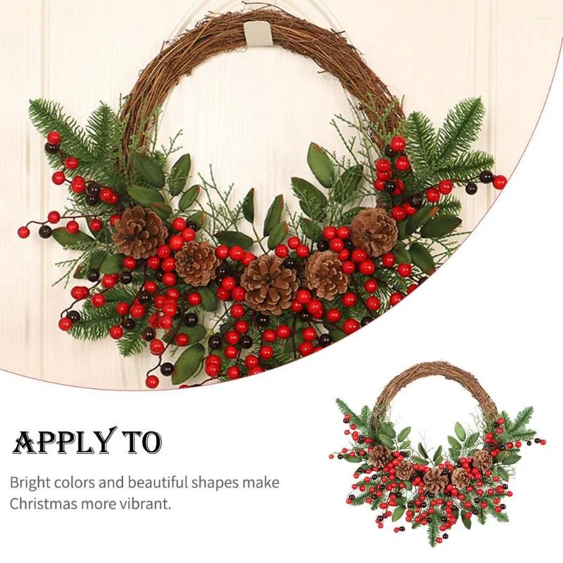 Decorative Flowers Simulation Christmas Pine Cones Wreath Red Berries Door Arrangement Hanging Pendent Leaves Garland For Bar Wedding