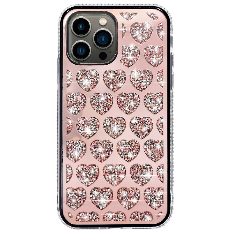 İPhone 14promax 14pro 14prus 14 13promax 12 12pro 11 11promax x 8 7 7 Plus kalp şeklindeki elmas lüks rhinestone kasa kapak oppbags