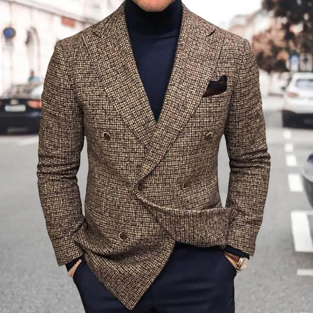 Trajes de hombre Blazers Otoño Hombres Chaqueta Traje OneButton Classic Houndstooth Estilo coreano Blazer Sin planchar Hombres Boda Esmoquin Trajes Blazer Masculino 230130