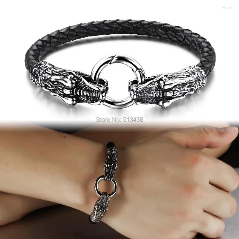 Charm Bracelets Stainless Steel Crocodile Clasp Fashion Mens Leather Braided Rope Bracelet N905