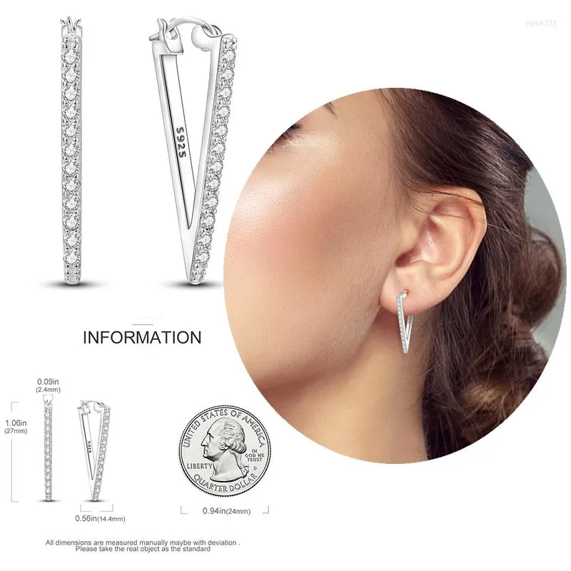 Hoopörhängen 925 Silver Triangel Luxury Women Color Sparkling Pave CZ Fashion Jewelry Gift for Girl Female Friends