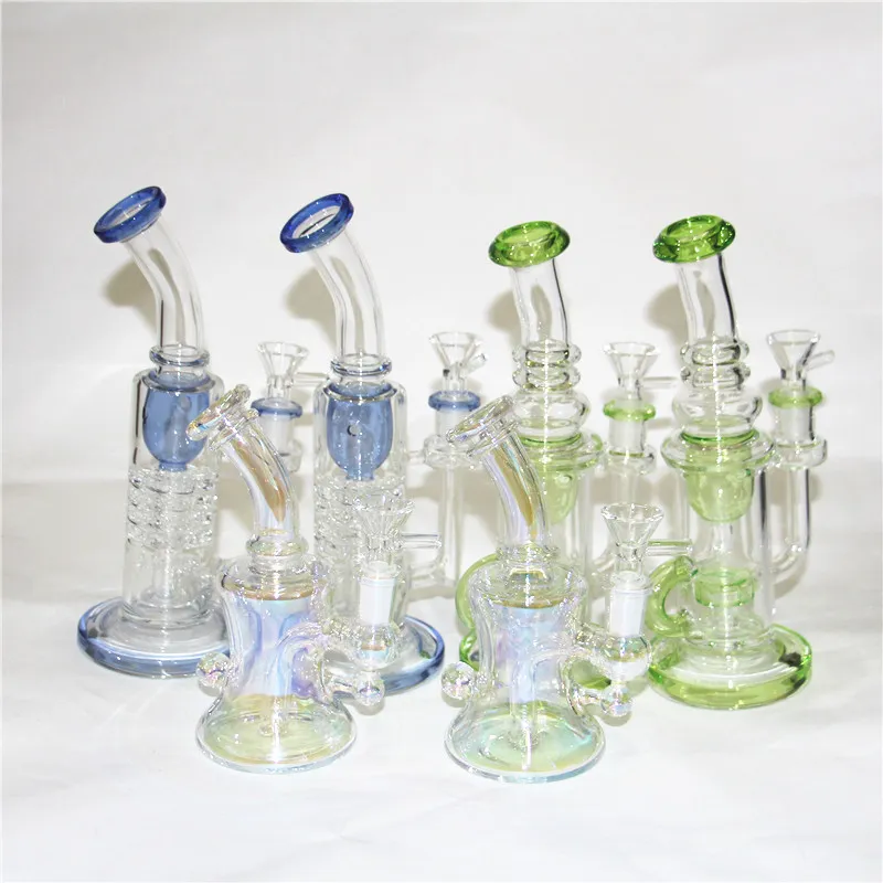 Hopahs Glass Bong Dab Rig Rök Vatten Pipe Hookah Oil Rigs 3 Freezble Coil Chamber Röker Tobaksfabrik Blandad färg