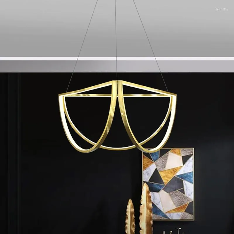 Chandeliers Nordic LED Stainless Steel Chandelier For Living Dining Room Bedroom El Half Circle Pendant Lamp Factory Dropship Store