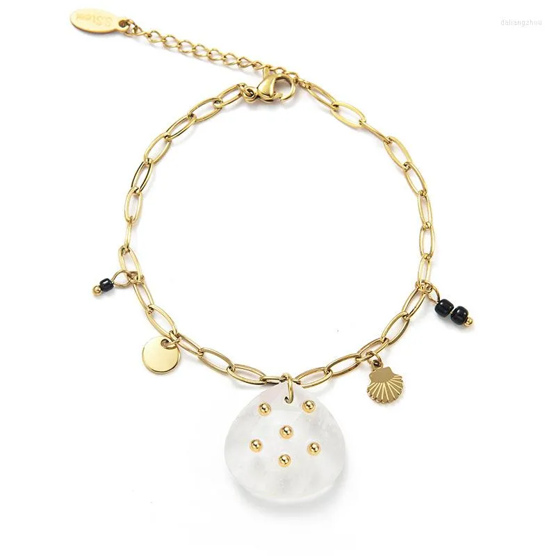 Braccialetti con ciondoli 2023 Trend Grande pietra naturale trasparente nera per le donne Bracciale a catena a maglie color oro Gioielli in acciaio inossidabile