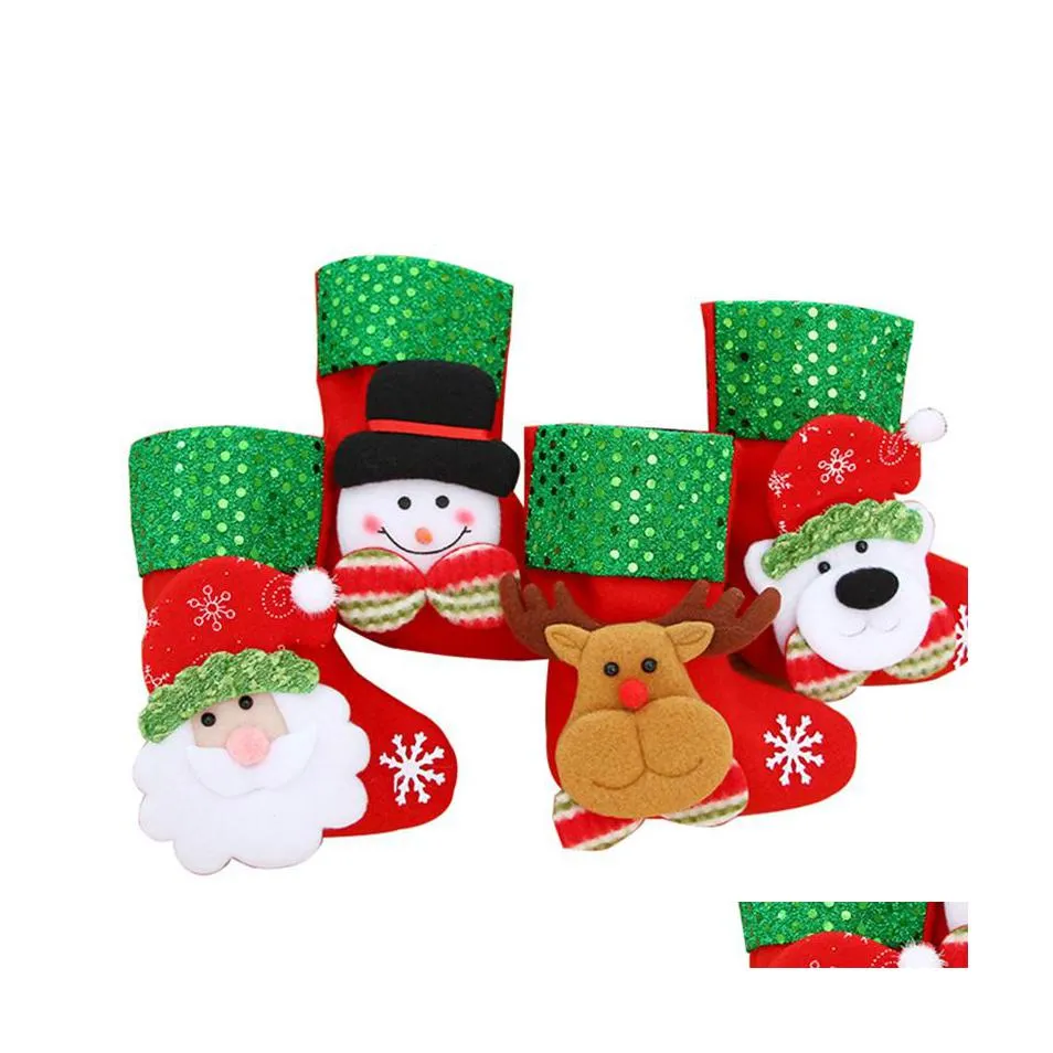 Dekoracje świąteczne Tree Socks Festival Festival Prezent Apple Candy Bags Cartoon Snowflake Xmas Party Fireplace Wll571 Drop del dhto0