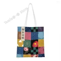 Shopping Bags Reusable Demon Slayer Bag Women Canvas Shoulder Tote Portable Kimetsu No Yaiba Groceries Shopper