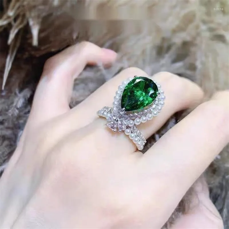 Wedding Rings 2023 Cool Style High Quality Pearl Emerald Green Color Jewelry Ring Women's Versatile Birthday Party Premium Luxury Gift