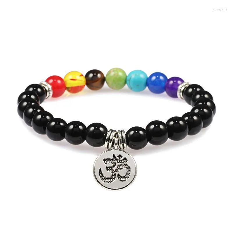 Strand Beaded Strands Fashion 7 Chakra Lava Bracelet Femmes Hommes Yoga Guérison Équilibre Pendentif Reiki Bouddha Charme Couple Bijoux Pulseras