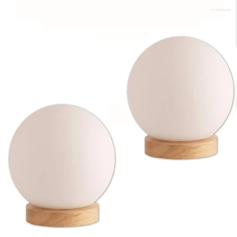 Lampes de table Lampe en bois massif minimaliste moderne E26 / E27 Abat-jour en boule de verre Salon Chambre Chevet