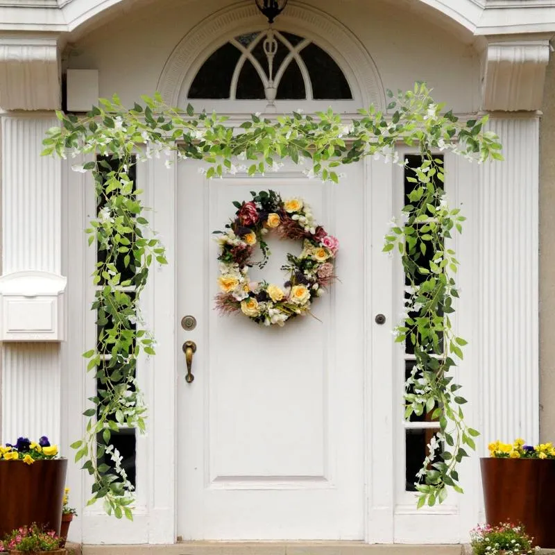 Flores decorativas 1,85 M vid artificial hojas de hiedra guirnalda de seda colgando plantas falsas ratán boda flor jardín pared decoración del hogar