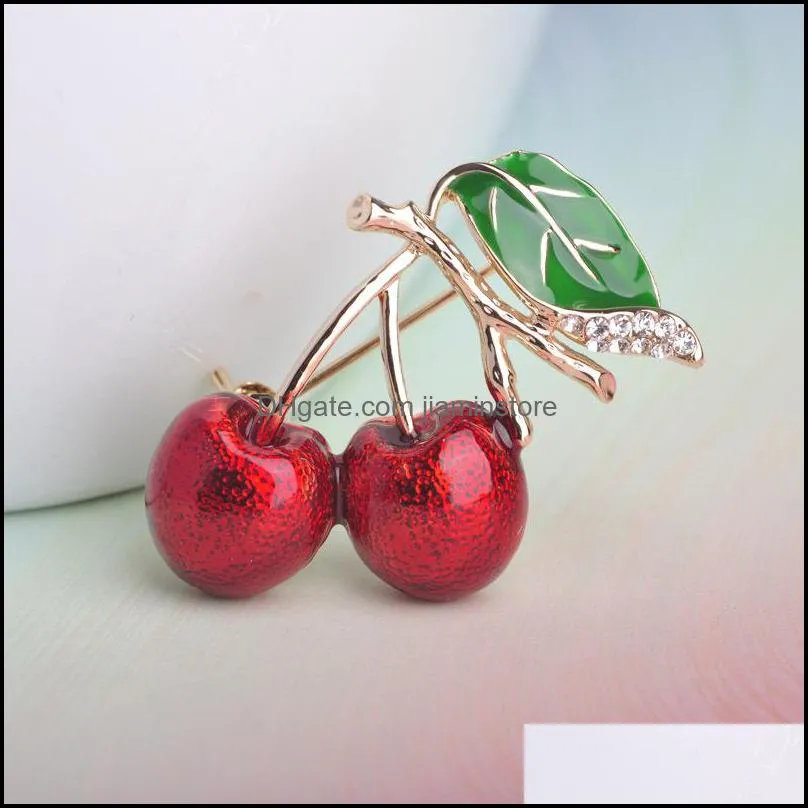 pins brooches sweet red cherry crystal stone elegant enamel brooches jewelry fashion pretty gift brooch 22 e3