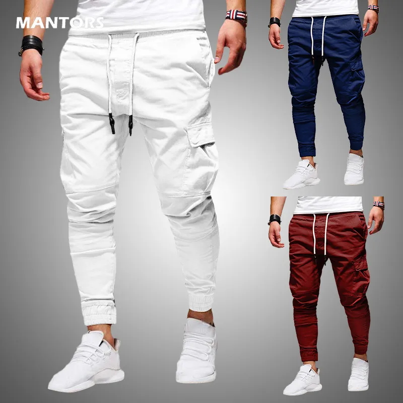 Calças masculinas calças finas moda casual jogger calças streetwear carga calças masculinas multi-bolsos calças de fitness ginásios moletom masculino 230131