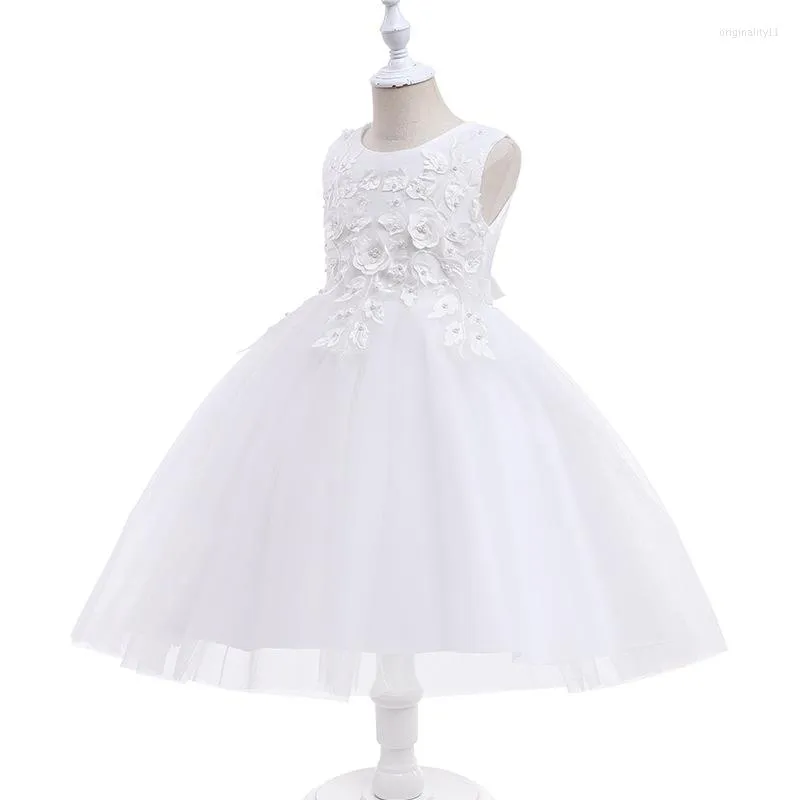 Girl Dresses Real Pos White Blue Flower Girls Dress 2023 O Neck Handmade Floral Beaded First Communion Holy Birthday Party A Line