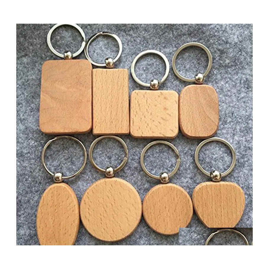 سلاسل المفاتيح شرائط المفاتيح الخشبية الفارغة ذاتية الصنع Rec مربع دائري على شكل قلب بيضاوي من الخشب سلسلة حلقة هدية للأعمال D274Lr Drop Dhy8I