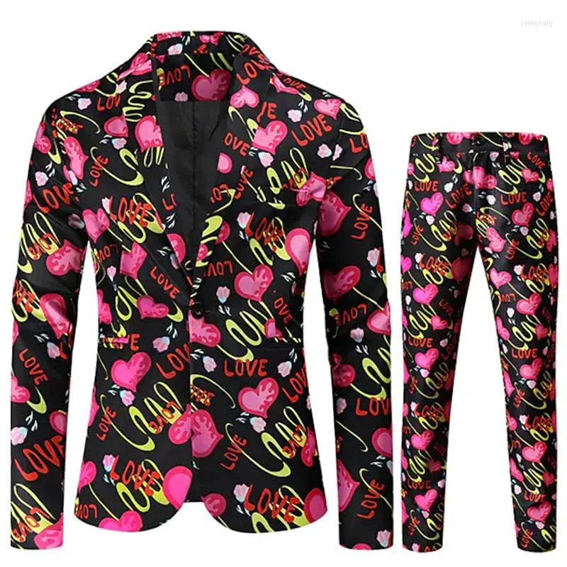 Costumes pour hommes noir bordeaux hommes Saint Valentin 2 pièces à motifs coupe standard simple boutonnage un bouton 2023 taille M-4XL