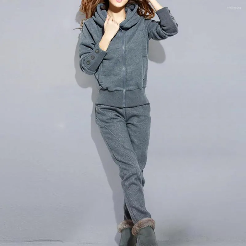 Dwuczęściowe spodnie damskie 1 Zestaw damski bluzy bluzy zagęszcza pluszowe miękkie zimne dowód koreański guziki dekoracyjne.