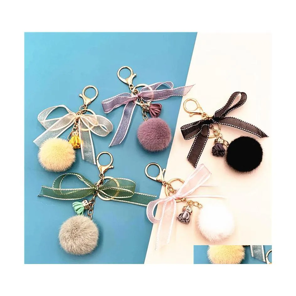 Party Favor Cute Bow Keychain Lace Ball Bag Plush Pendant Cartoon Car Key Chain For Women Or Cellphone Wq646 Drop Delivery Home Gard Dh9O0