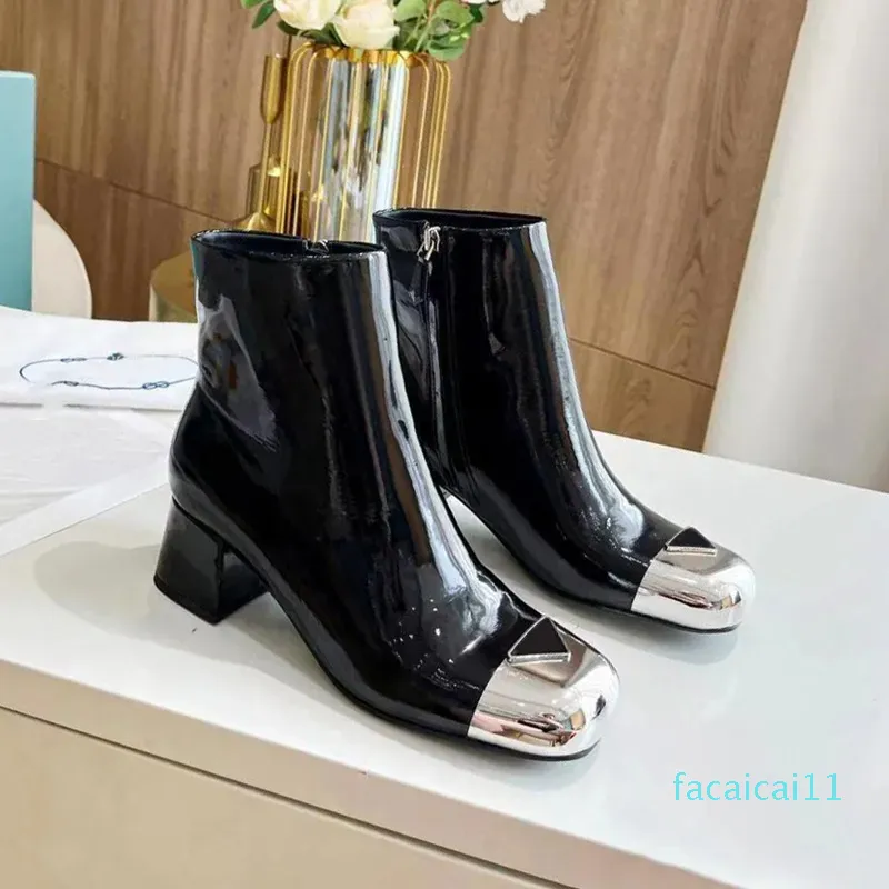 Designer Women Black Leather Ankle Boots Designer Martin Boot Fashion Roman Combat Booties Lady Heels Boots