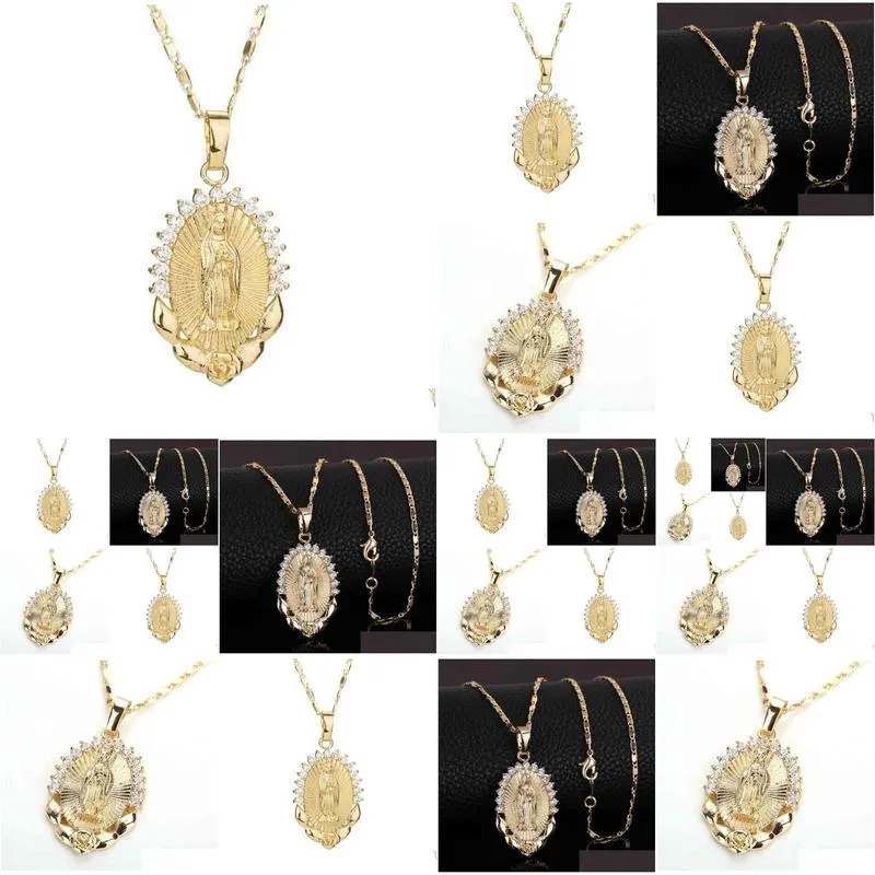 ペンダントネックレス聖なる聖母マリアネックレス宗教Dainty Golden Christian Cubic Zircon Women Collier Femme Jewelry G1206 Drop Del Dhqkx