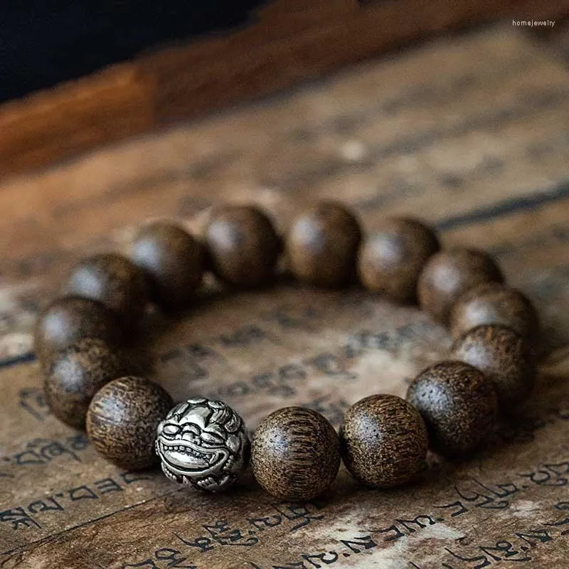 Strand Vietnam Agarwood Pixiu Main Chaîne 14mm Cercle Unique Hommes Bouddha Perles Bracelet Huile Noire Vieux Cool Parfum Bois De Santal Chapelet