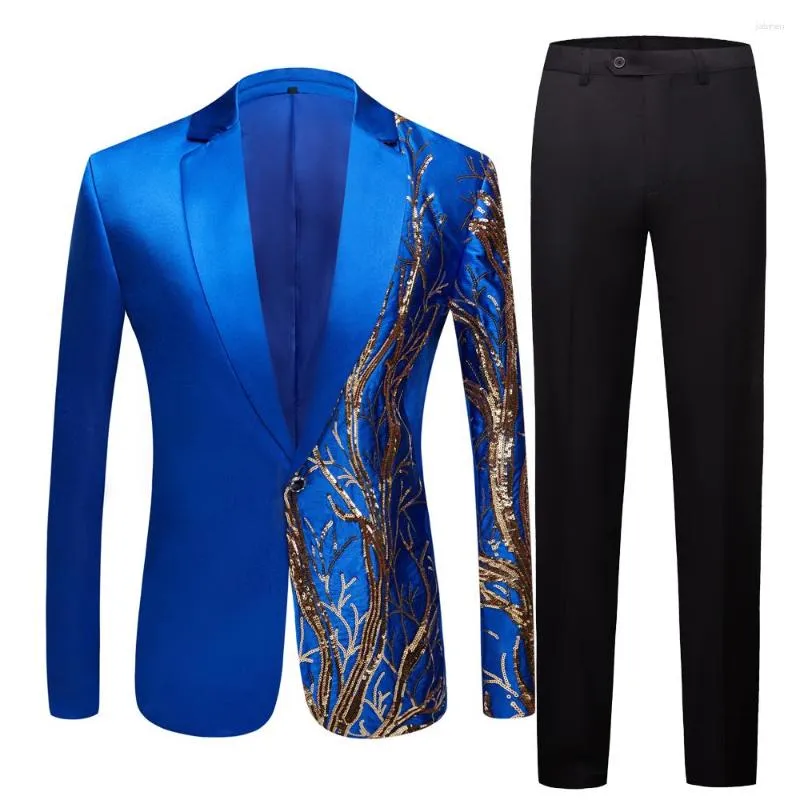 Erkekler Suits Erkek Sequins Sequins Blazer Royal Blue Club Parti Şarkıcıları Ceket Erkek İş Sahnesi Parlak Kostüm Düğün