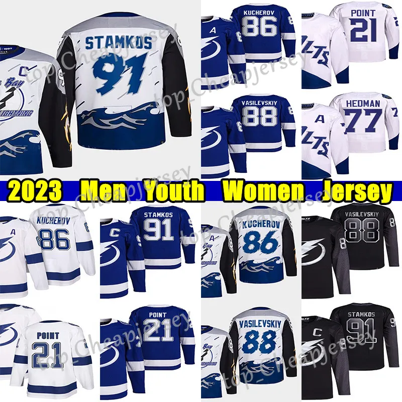 # 91 Steven Stamkos Reverse Retro Hockey Jersey # 86 Nikita Kucherov 88 Andrei Vasilevskiy Brayden Point Victor Hedman Sergachev Conor Sheary Anthony Cirelli Jerseys