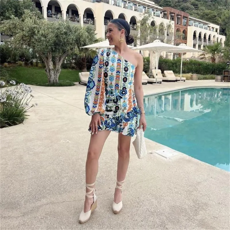 Casual Dresses 2023 Short Elegant Mini Dress Summer Pint Print Asymmetric Vestidos Mujer 47048649