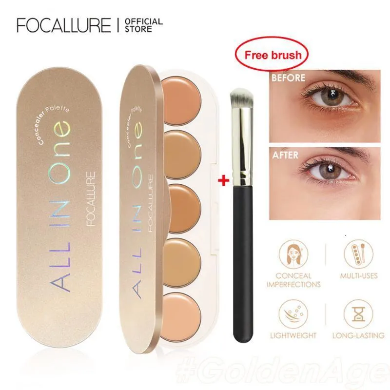 Concealer focallure palett med gratis pensel hög täckning lätt för alla färg hud ansikte makeup foundation kosmetik 230801