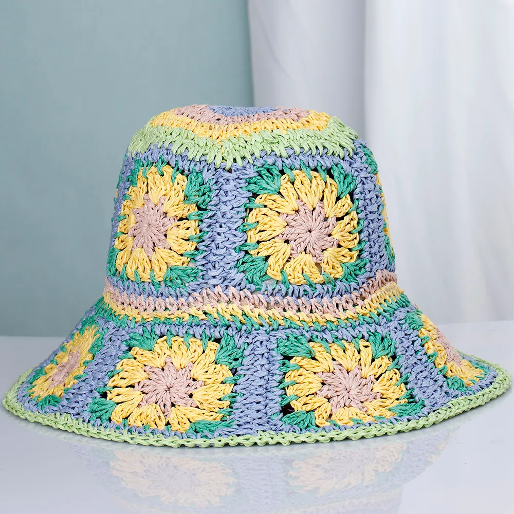 Wide Brim Hats Bucket 2023 Womens Straw crochet hat Panamas UV Protection Sun Visor Beach Women Visors Foldable Female Summer 230801