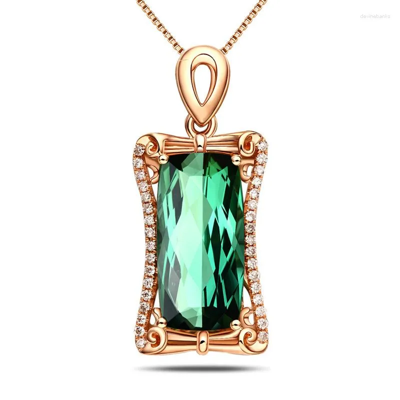 Pendant Necklaces European And American Temperament Rectangular Emerald Imitation Green Tourmaline Female